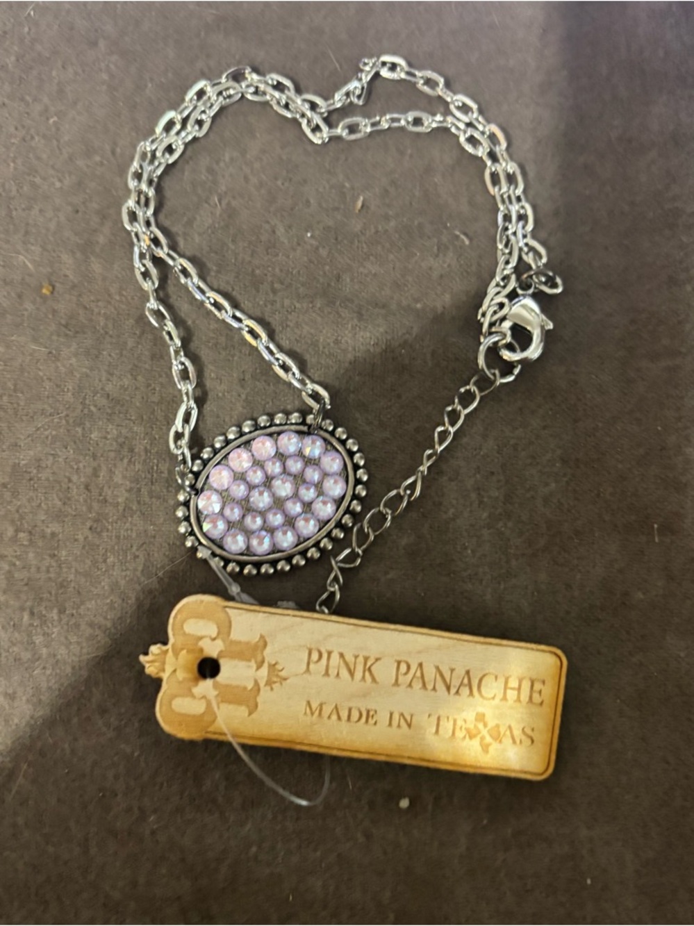 Pink Panache Silver Necklace with Pale Pink Crystal Pendant nwt